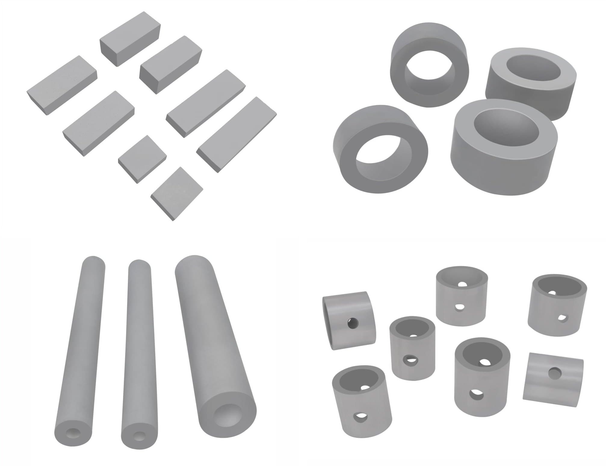 Tungsten carbide gauge flats, bushes, extra-long tubes and air-gauge bushes