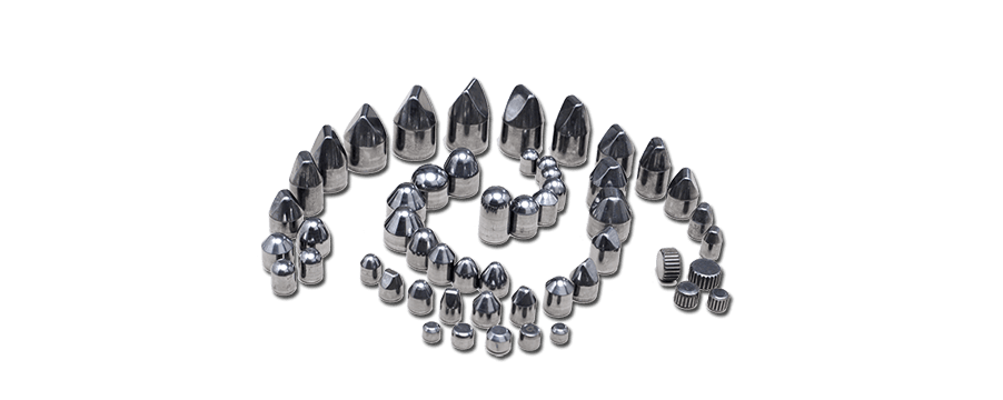 Tungsten carbide mining buttons — spherical, ballistic, conical and chisel shapes