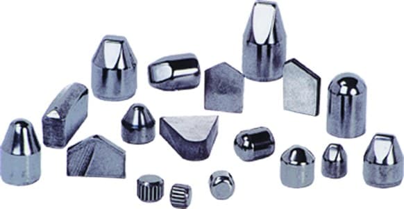 Assortment of tungsten carbide mining buttons and chisel inserts